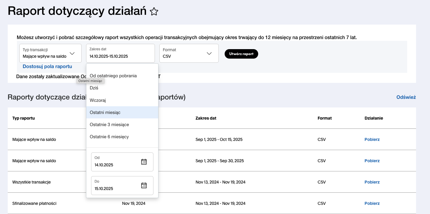 PayPal Export Dialog
