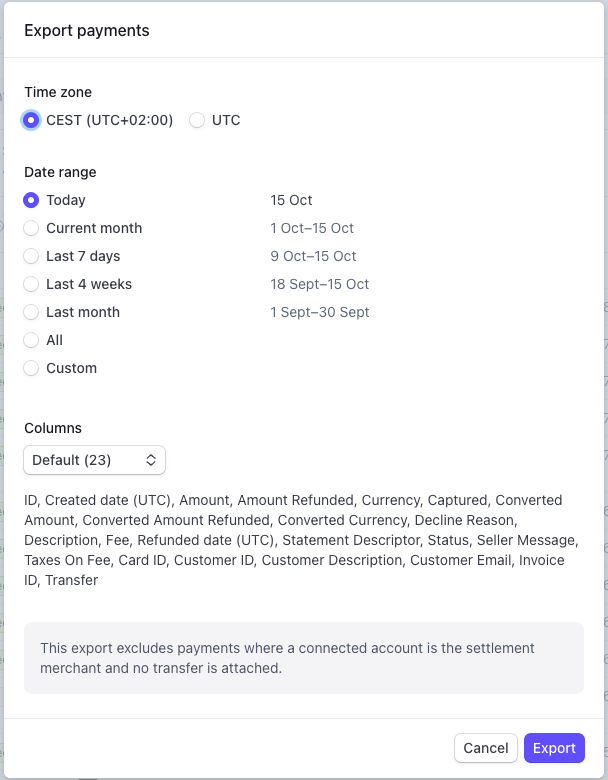 Stripe Export Dialog
